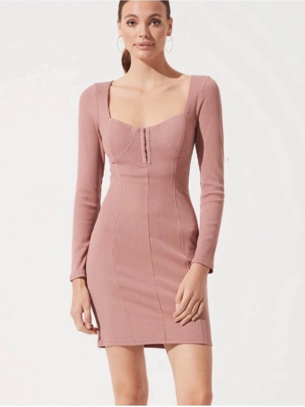 ASTR the Label Dusty Rose Long Sleeve Square Neck Mini Dress